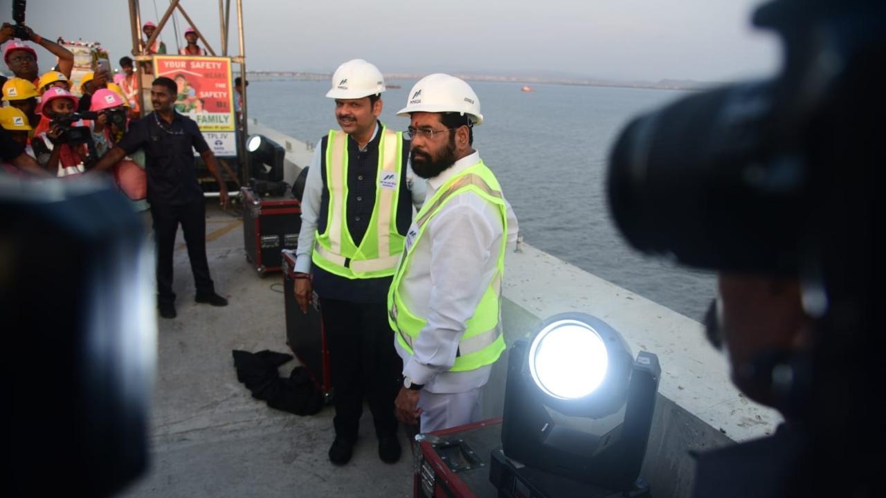 IN PHOTOS: Fadnavis, CM Shinde inspect Mumbai Trans-Harbour Link work