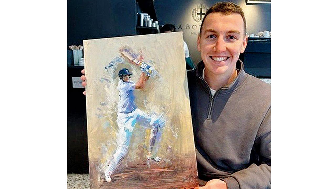England cricket team and Sunrisers Hyderabad batsman Harry Brooks with his portrait