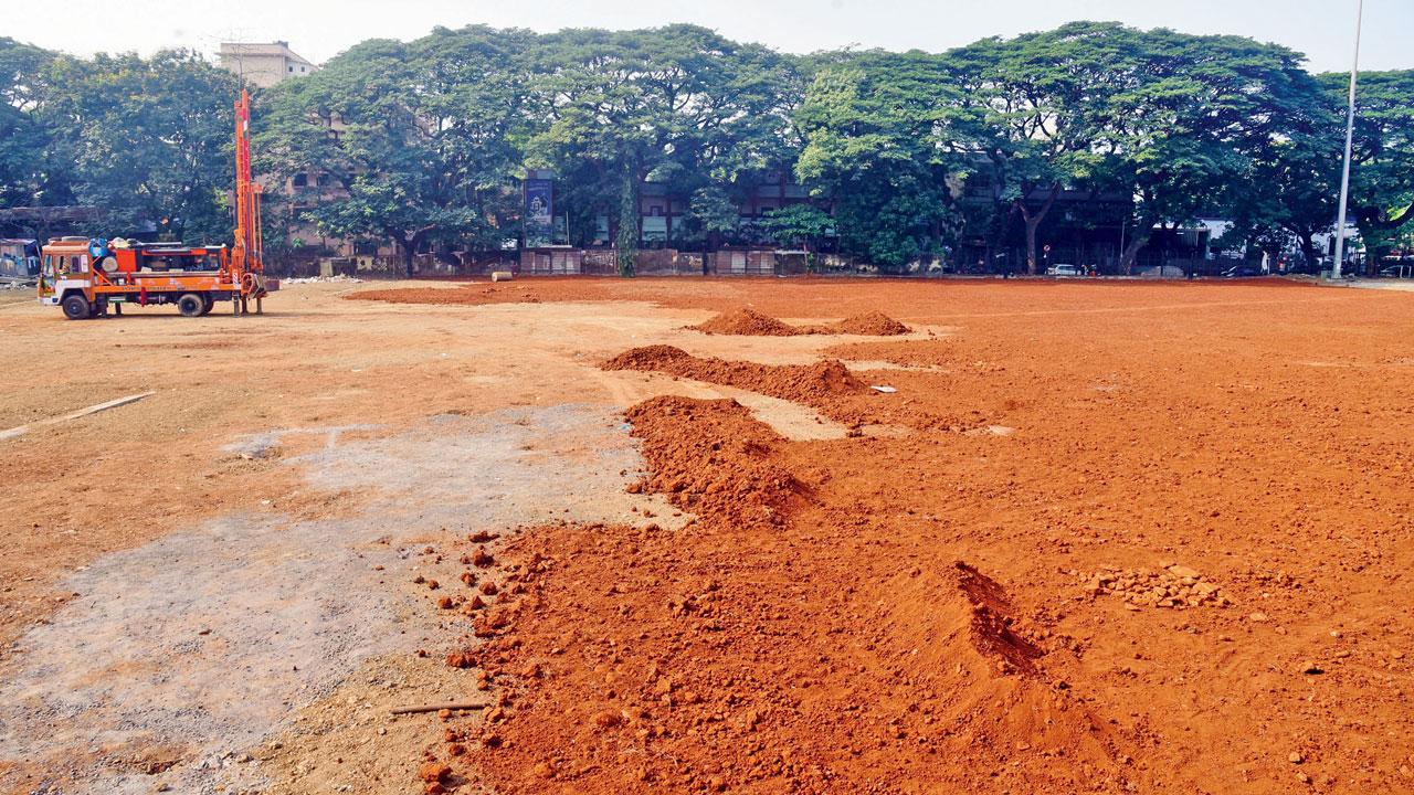 The site of the holding pond in Parel, which will help keep Hindmata dry. Pic/Shadab Khan