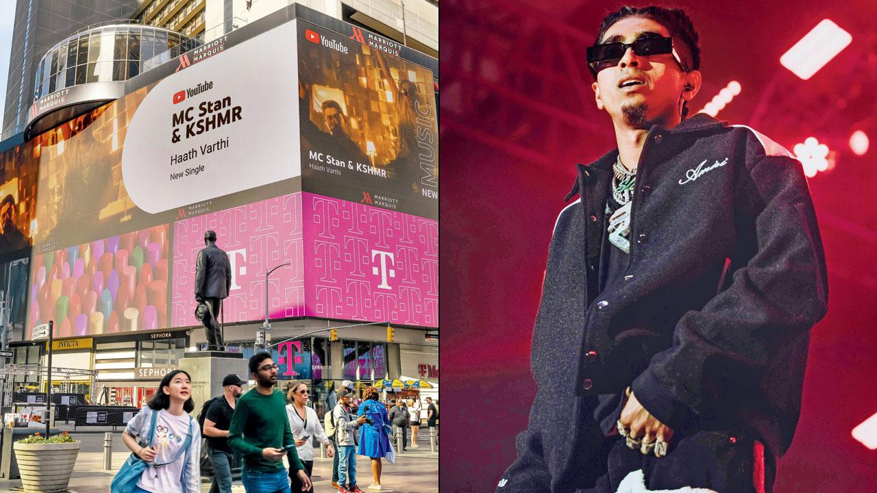 The billboard at Times Square in New York City (right) MC Stan