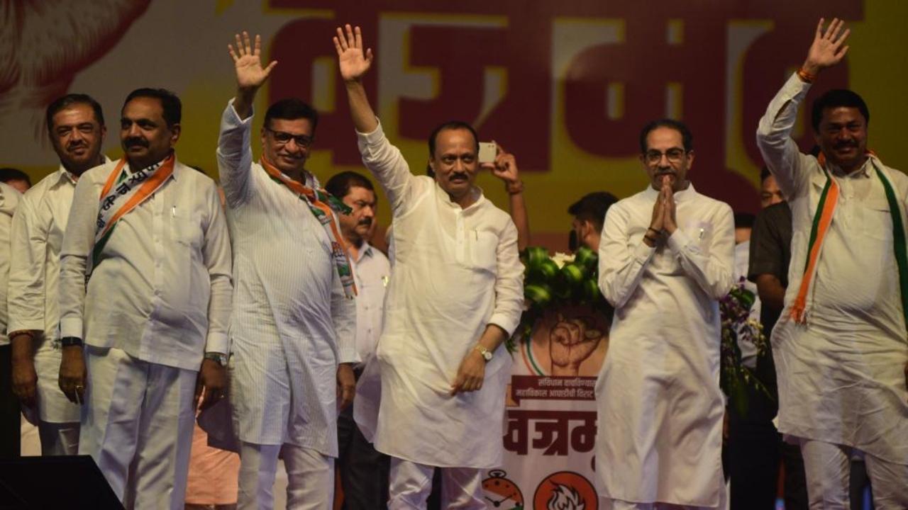 IN PICS: Uddhav, Ajit Pawar and other MVA leaders hold public rally in Mumbai