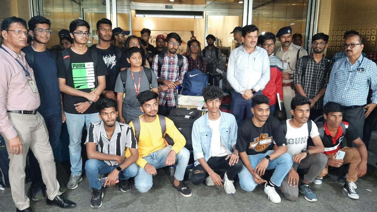 Students met their relatives at Mumbai airport on Monday evening after returning from Manipur. Pics/Satej Shinde