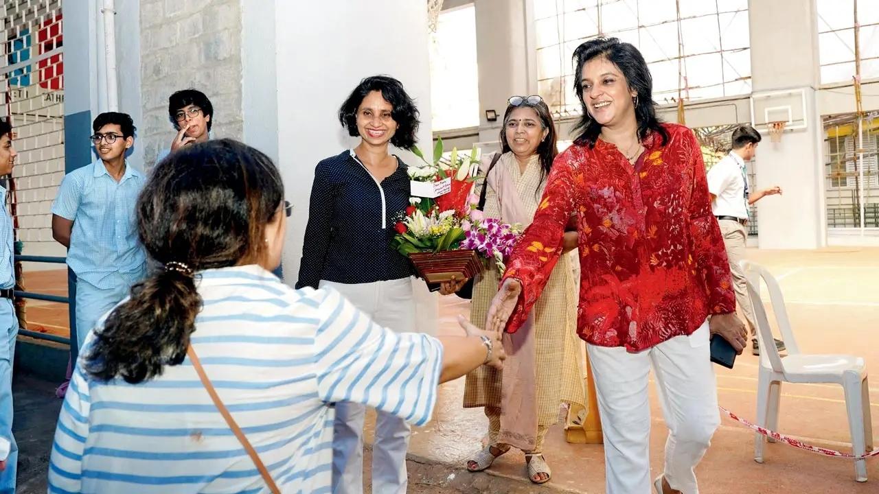 In Pic: Bombay Scottish School’s principal (in black top) with the parents
This year in ICSE, the national (overall) pass percentage recorded is 98.99, a slight dip in comparison to 99.97 per cent in 2022. The pass percentage of the state (Maharashtra) is 99.83, which was 99.99 last year