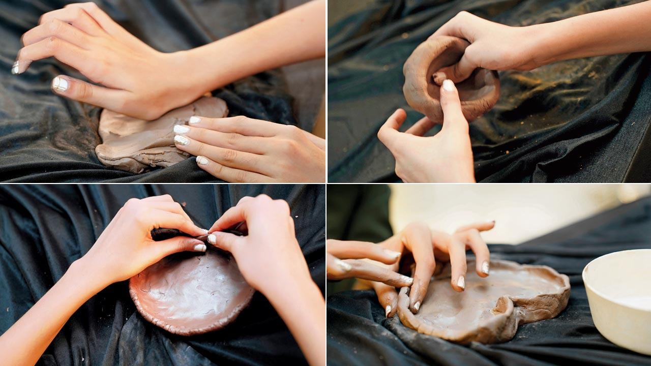 Kneading the dough; Shaping the dough; Rolling it out and Moulding a dessert plate