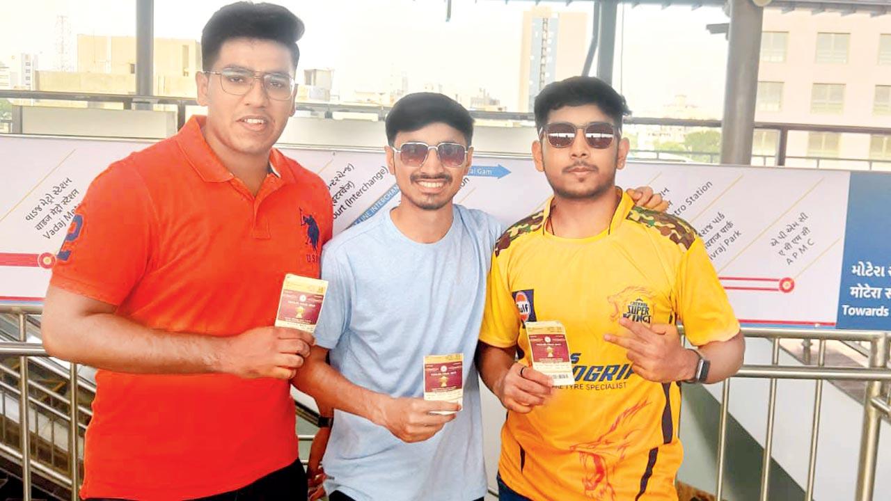 Bhayandar East Yash Dodia (in blue T-shirt) and Om Shah (in yellow T-shirt) from Malad West with their friend, at the stadium 