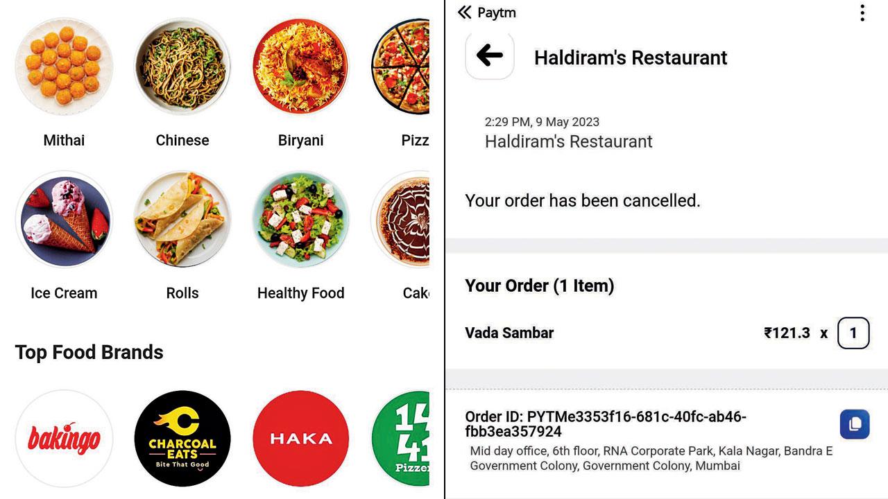 The food homepage of ONDC (right) Halidram’s bill on ONDC