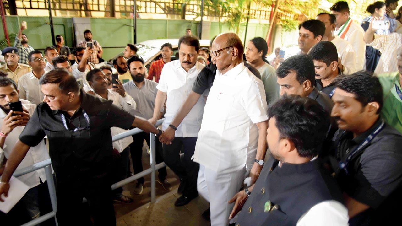 NCP chief Sharad Pawar at YB Chavan Centre on Friday. Pics/Atul Kamble