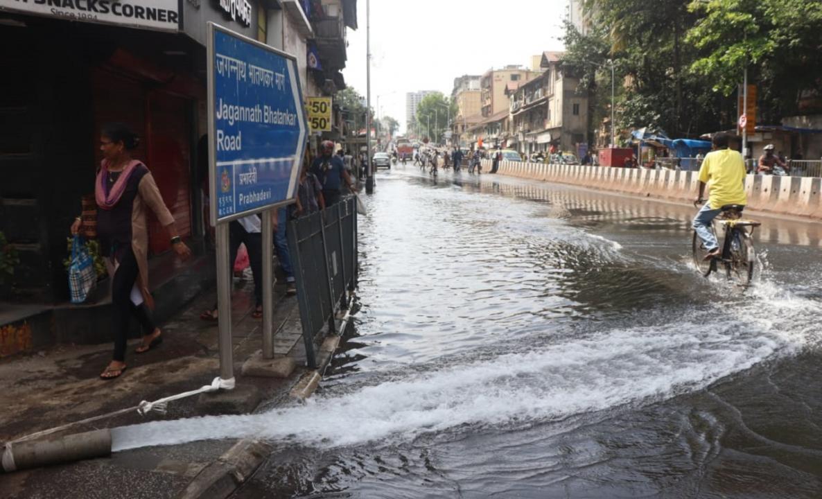 In Pics: Exposed water suction machine's outlet leads to flooding in Prabhadevi