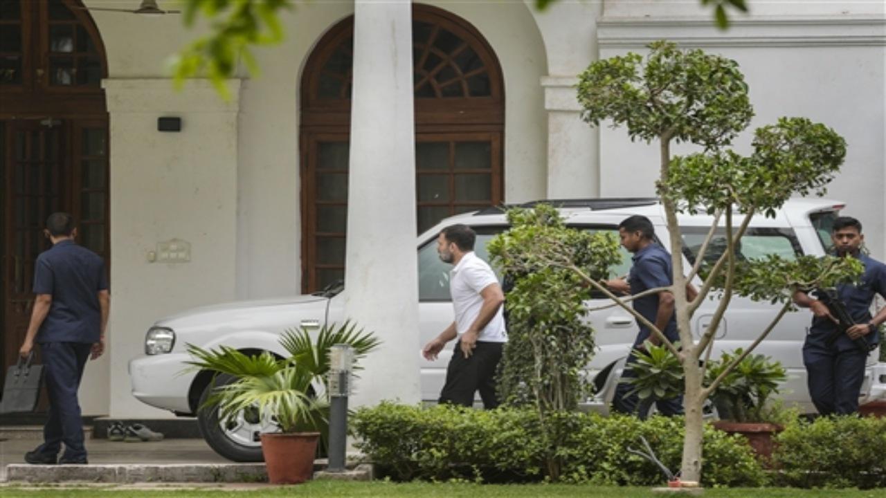 Congress leader Rahul Gandhi visits the residence of party president Mallikarjun Kharge, in New Delhi, Tuesday, May 16, 2023. PTI Photo