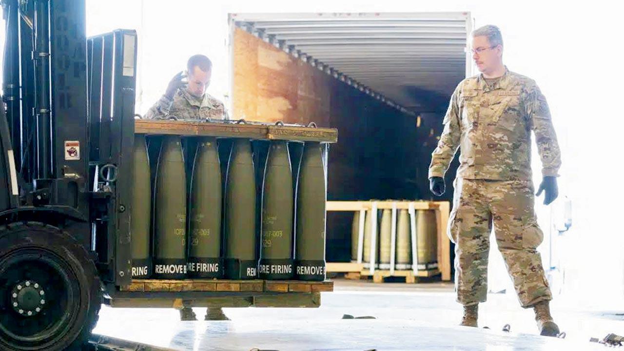 155 mm shells bound for Ukraine. Pic/AP