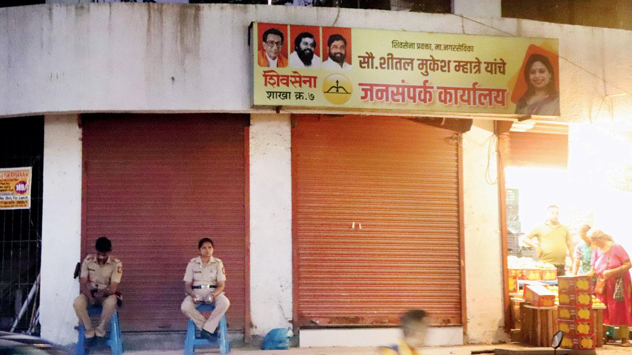The Shinde Sena office near the Dahisar subway was shut and cops were posted outside it