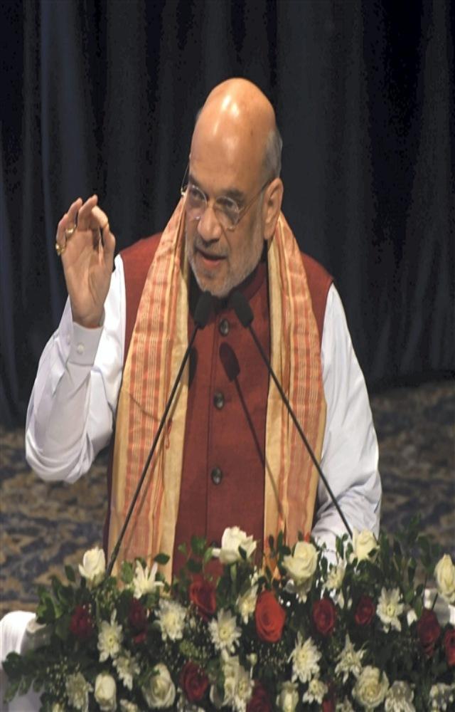 Home Minister Amit Shah addresses during the inauguration of `Assam Police Seva Setu`, in Guwahati, Thursday, May 25, 2023