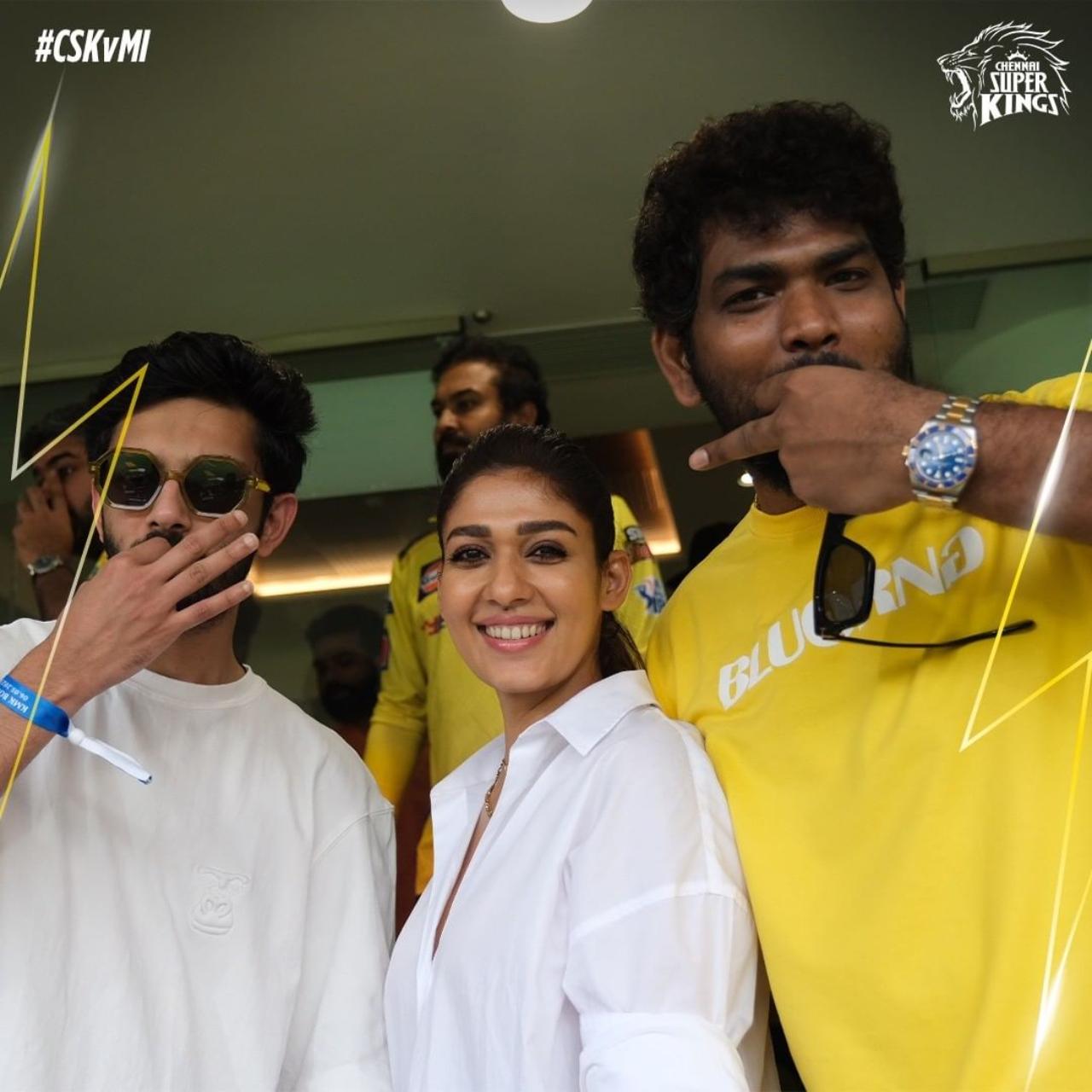On Saturday evening, Nayanthara, Vignesh Shivan and Anirudh were seen cheering for Chennai Super Kings team against Mumbai Indians