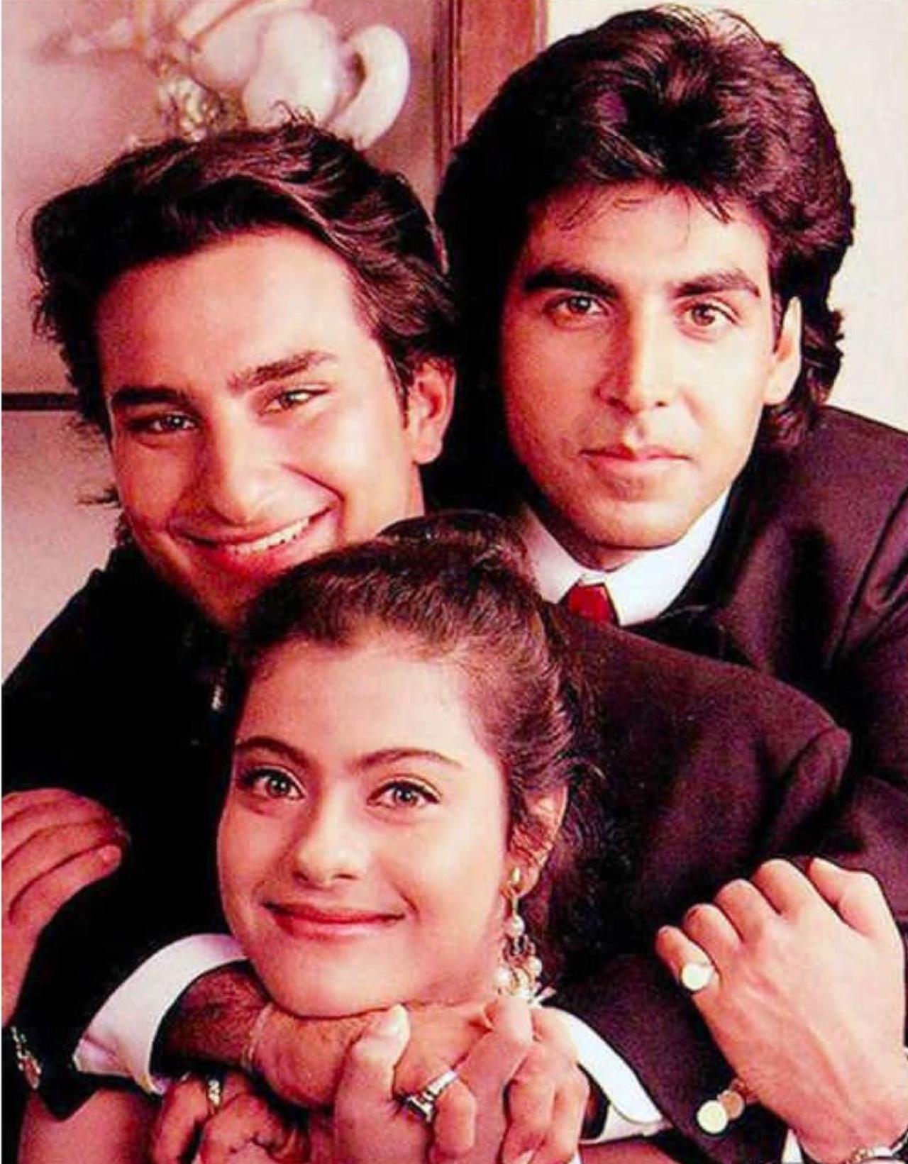 Kajol treated her fans and followers with an old and unseen photo of her, Akshay Kumar and Saif Ali Khan as their 1994 romantic drama, 'Yeh Dillagi' clocked 29 yeas. She also shared some stories from the sets of the film. Read more
 