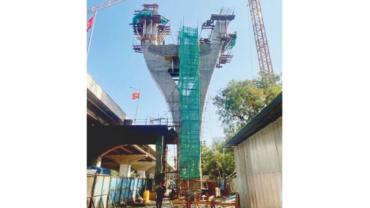 The under-construction elevated bridge is India’s first sharp curvature span with orthotropic steel deck supported by stayed cables