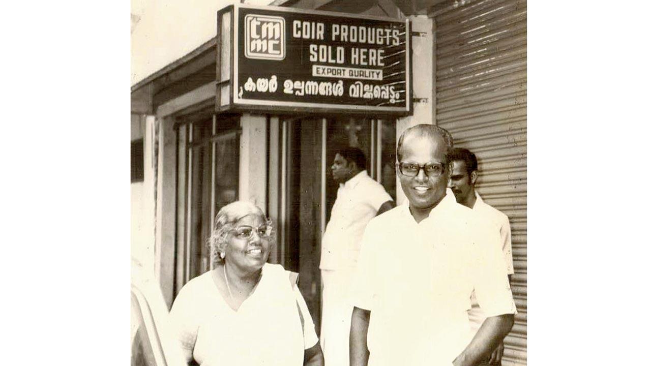 Santhosh’s grandmother, Kalyani Velayudhan with her oldest son, Pavithran, who is 90 and still in the business. This photograph dates back to the late 1970s and was taken outside of the small shops they had in Cherthala, Alleppey, where the 106-year-old business is still located