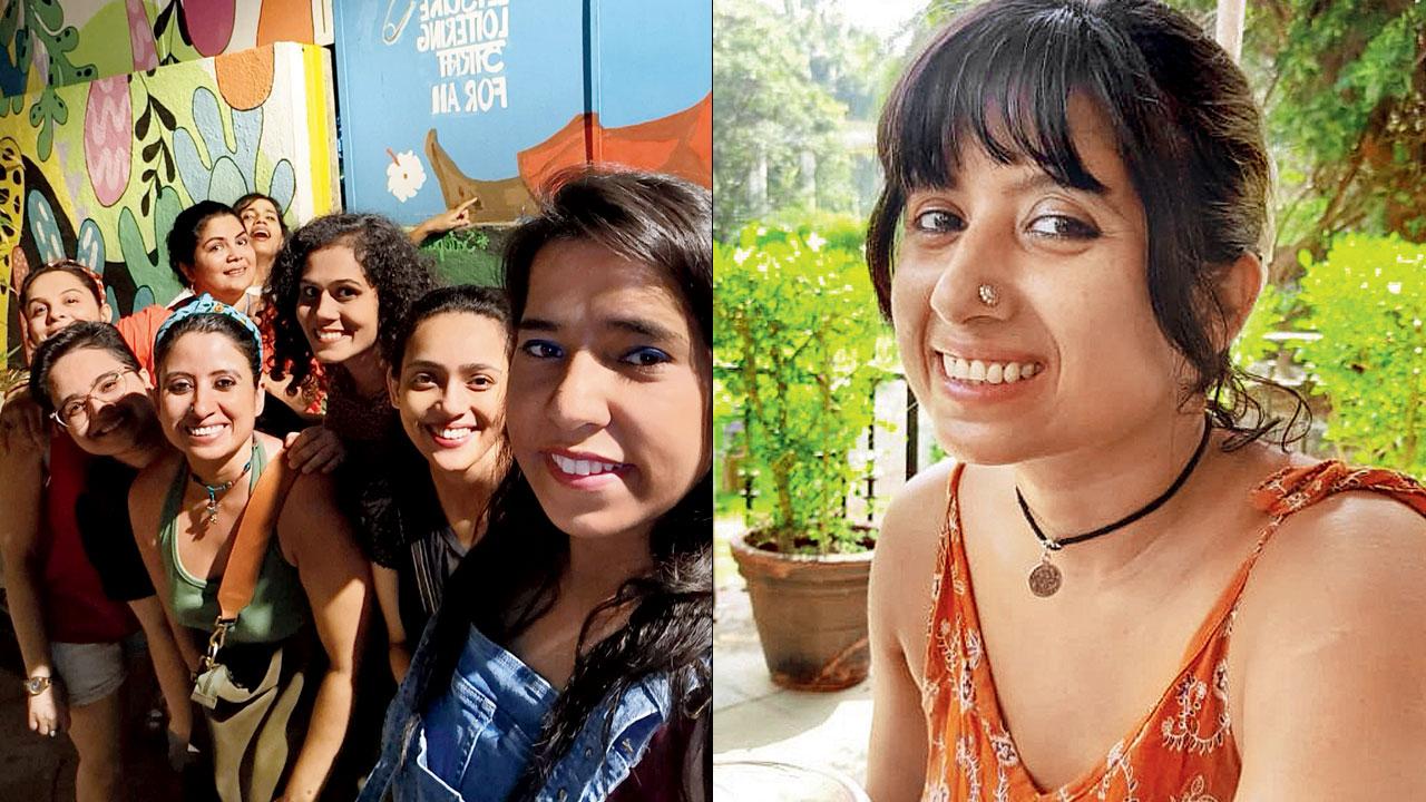 Women pose after a previously hosted night walk (right) Neha Singh