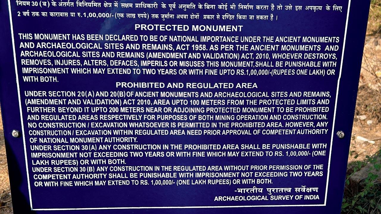 The notice put up by the ASI warning people against damaging the fort
