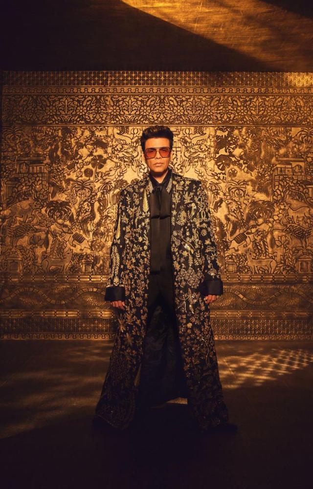 KJo was spotted wearing a stunning suit with a jacket embellished with black and gold at the NMACC fashion event.