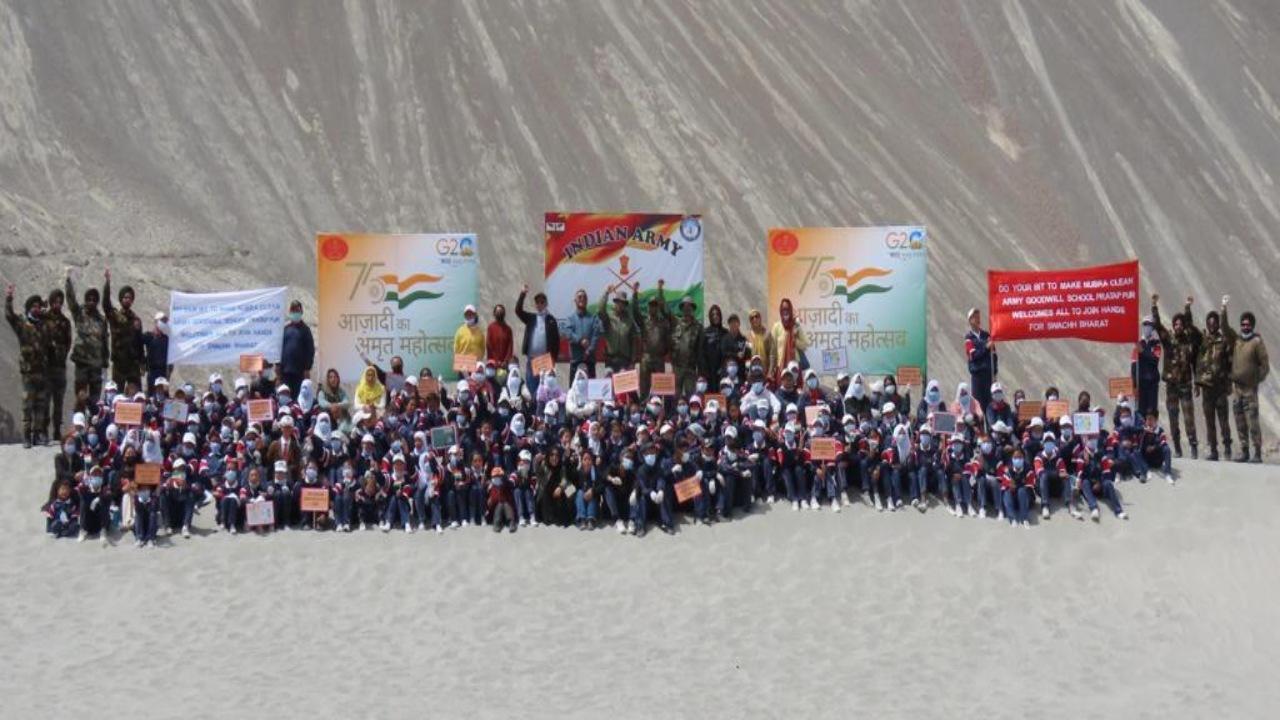 Indian army organises cleanliness awareness drive in Ladakh's Nubra valley