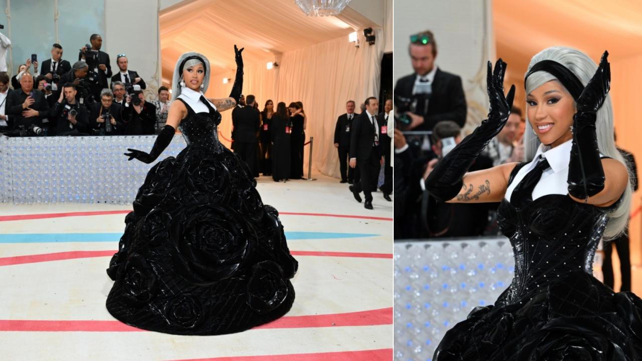 Singer and rapper Cardi B dolls up for Met Gala 2023 and takes the rosette trend to new heights. Photo Courtesy: AFP