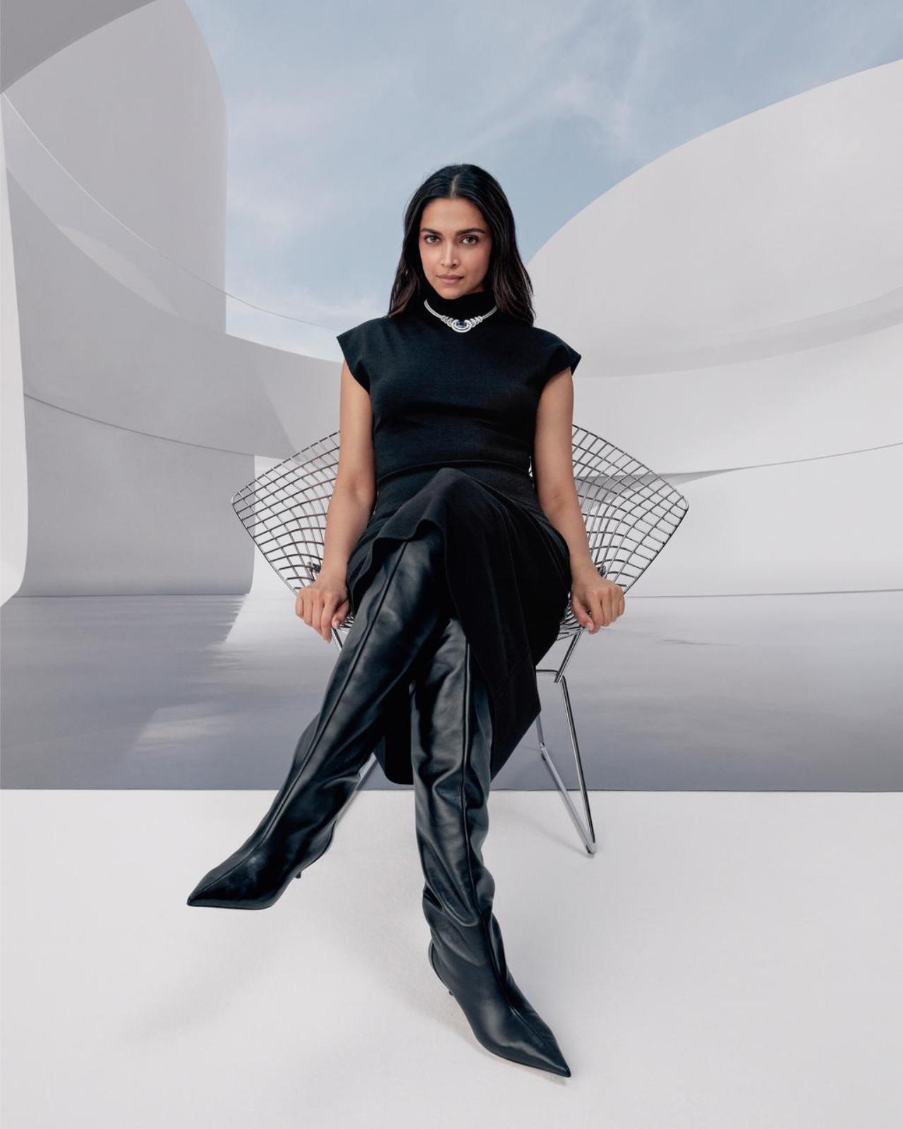 Thigh high boots and an all-black ensemble, Deepika Padukone is giving us boss vibes in this look.