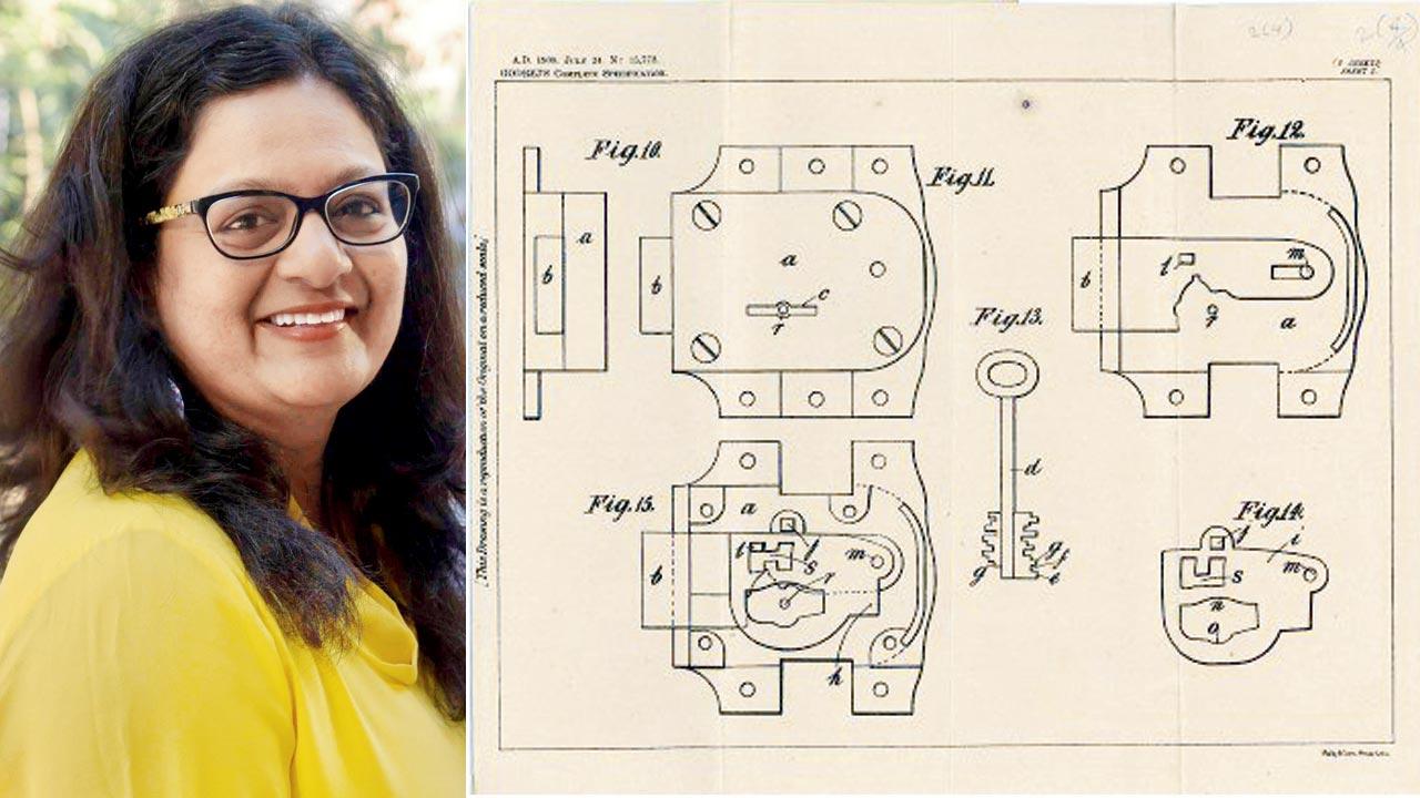 Vrunda Pathare; (right) A sketch of the inner workings of the first Godrej lock from 1908
