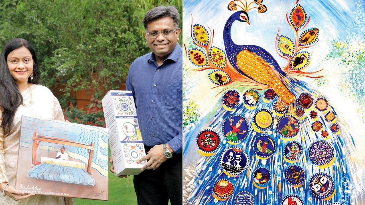 (Left) Co-founders Dr Ami Shah and Dr Rajiv Kovil of Rang De Neela initiative; (right) The previous mascot used to promote art and healthcare