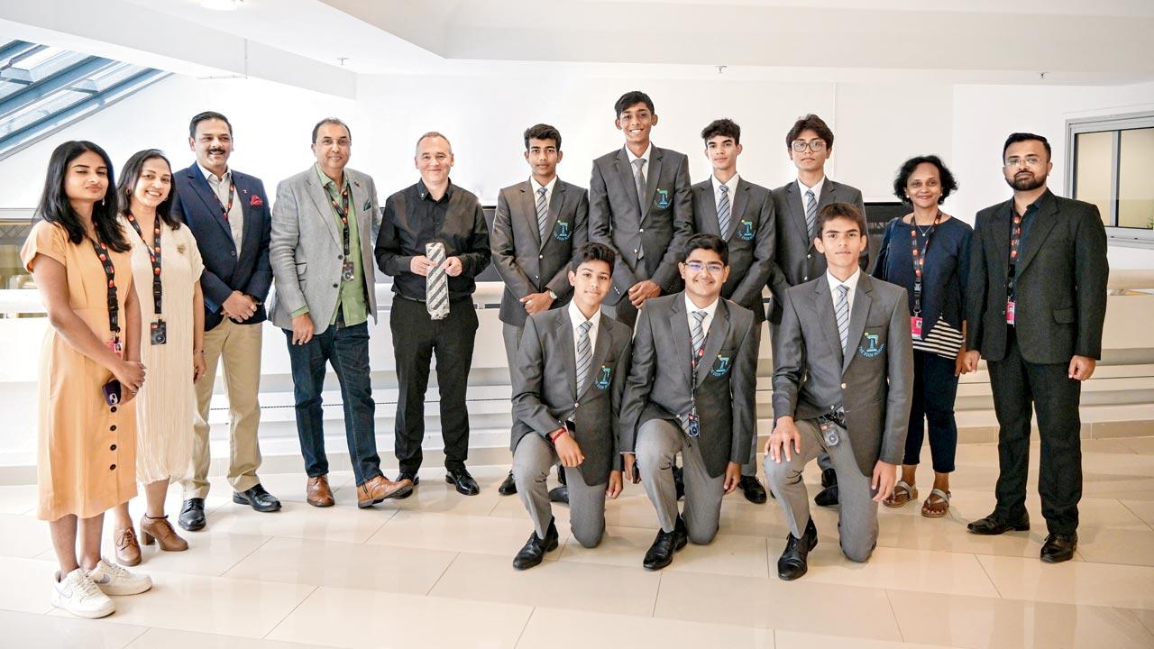 (Fifth from left) Cannes Classics head Gérald Duchaussoy with the students, FHF officials and Doon School teachers