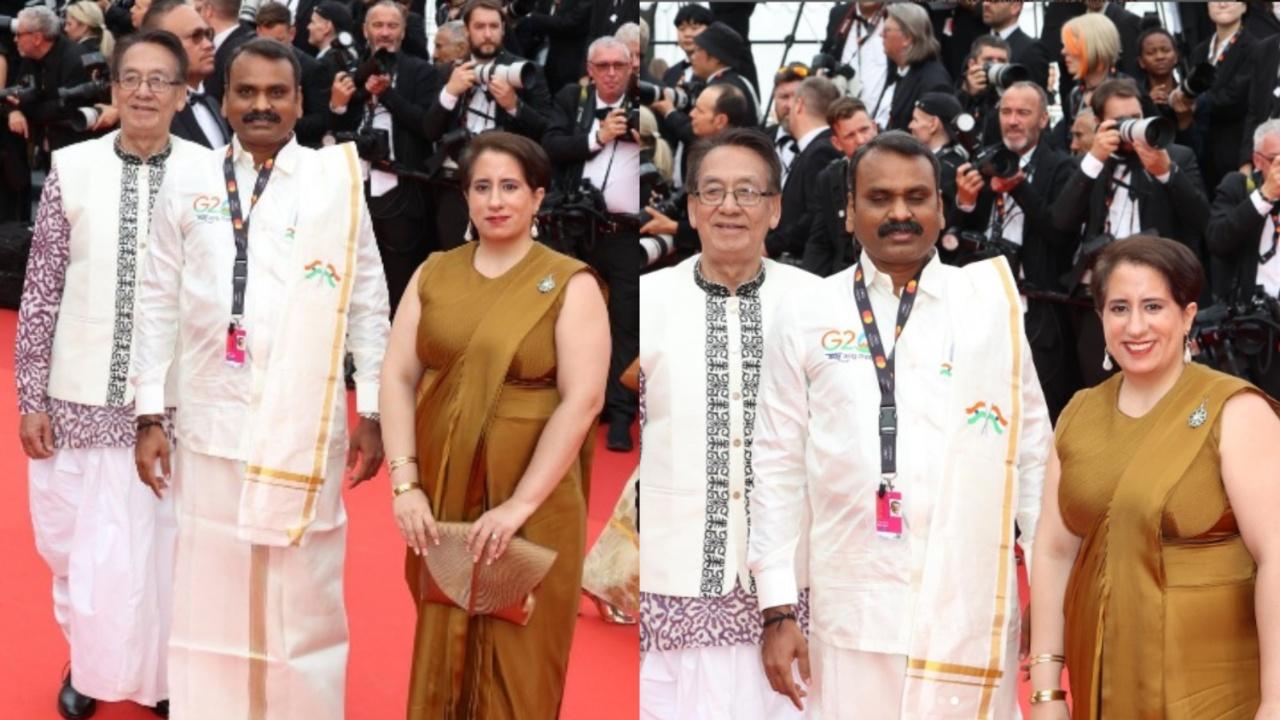 Guneet MongaWhile we look at Indian actresses, the red carpet look of this Oscar-winning producer should also be talked about. She walked down the Cannes 2023 red carpet donning a traditional Indian saree by AMPM Fashions along with Union Minister of State and Broadcasting, L Murugan who is leading the Indian delegation at Festival de Cannes. Monga accessorised her dark yellow ochre saree with a golden clutch and bangles. Photo Courtesy: Instagram/Guneet Monga