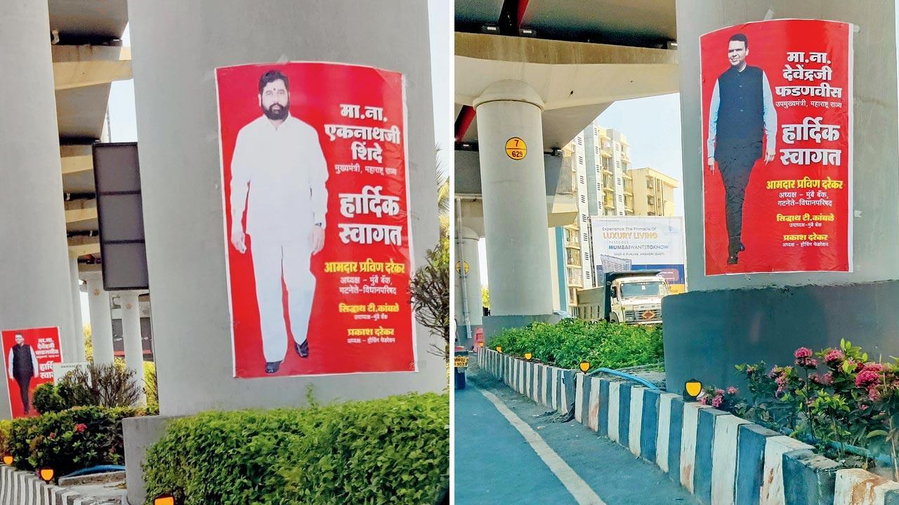 Illegal posters of politicians deface Mumbai metro pillars