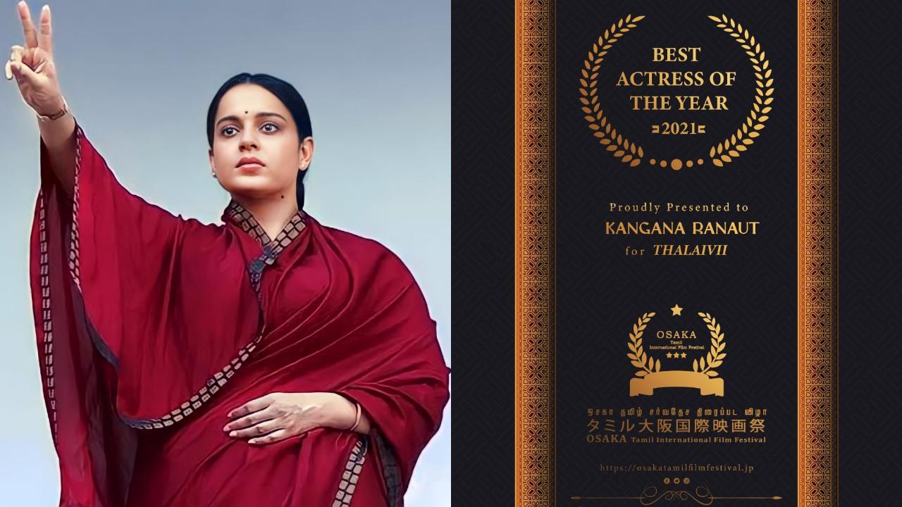 Kangana Ranaut wins Best Actress Award for 'Thalaivii' at Osaka Tamil  International Film Festival in Japan