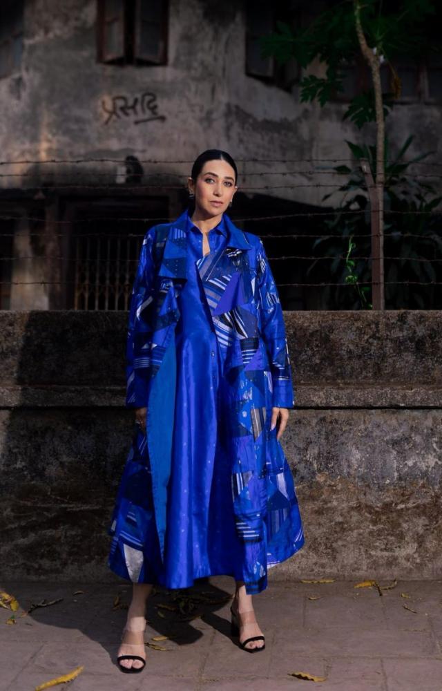 Rocking a blue printed indo-western outfit, Karisma `blue` us away!