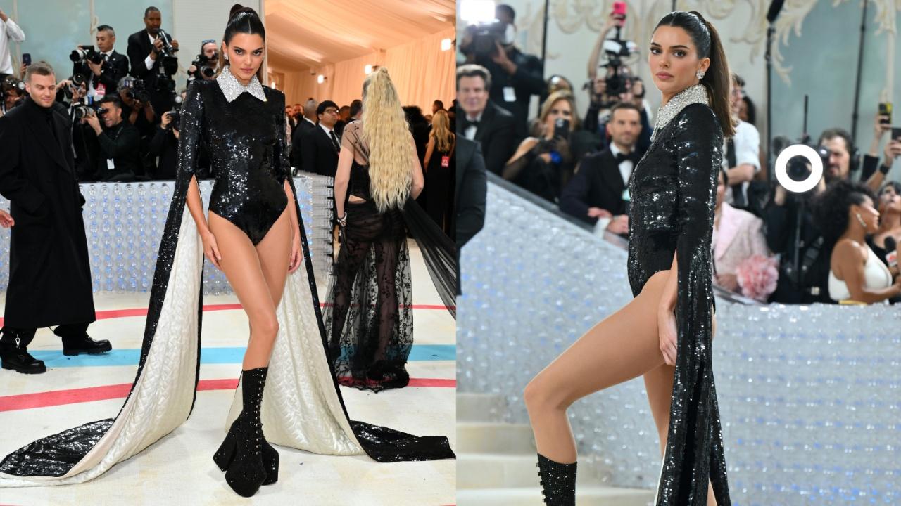 Wearing a black Marc Jacobs bodysuit, Kendal Jenner looked stunning on the red carpet, especially with the lace-up platform boots that coordinated perfectly with her outfit. Photo Courtesy: AFP