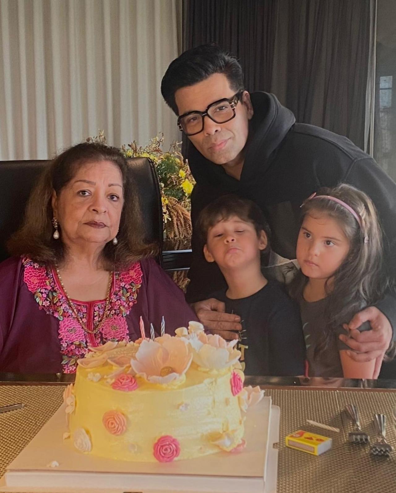 On Mother's day, Karan Johar shared a moment of his twins, himself and his mother. In the caption, Karan wrote, 