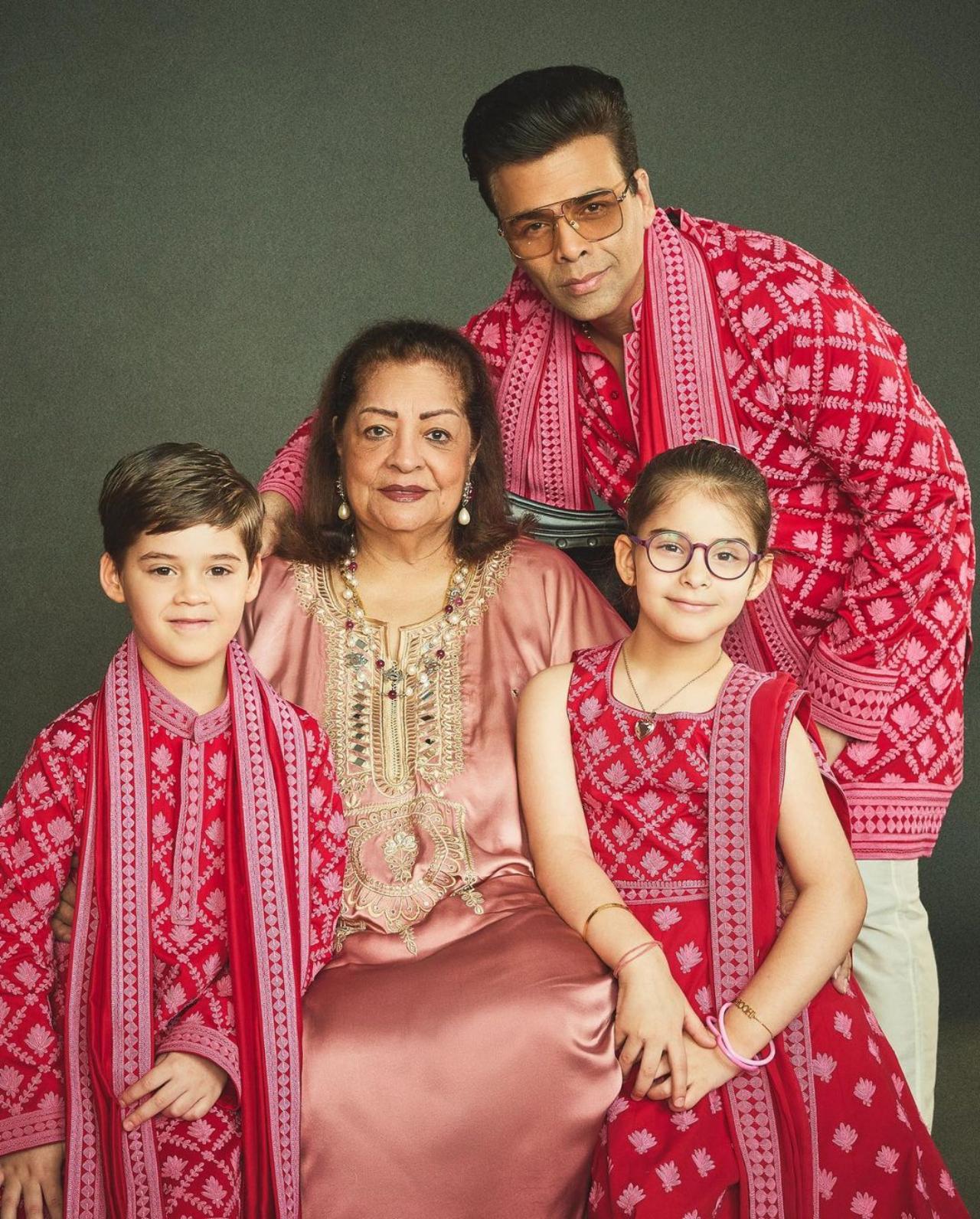 Dressed in pink, Karan and his family had a little photoshoot on the occassion of Diwali!