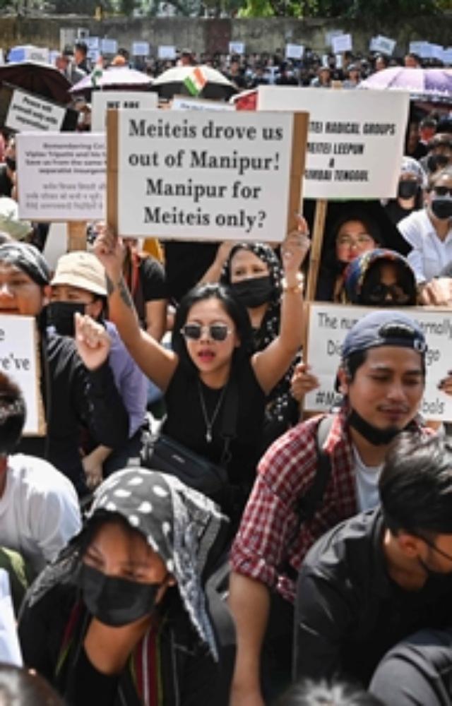 'When I woke up this morning, I saw our chief minister has said Kukis are terrorists... We have been made homeless in our own home,' a protester said