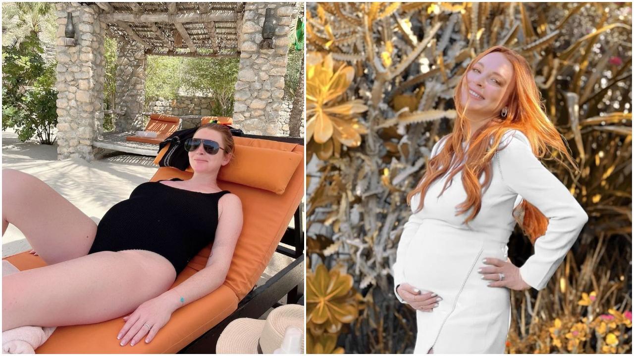 Pregnant Lindsay Lohan has shared a photo of her baby bump in a swimsuit