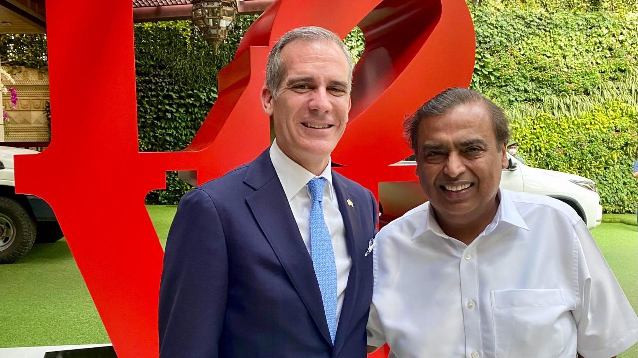 On his visit to Mumbai, United States Ambassador to India Eric Garcetti also met businessman Mukesh Ambani. Garcetti tweeted a photo with him stating, 