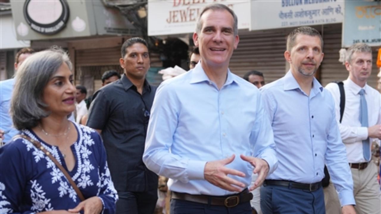 United States Ambassador to India Eric Garcetti visits the Mumbadevi temple, in Mumbai. Garcetti, former mayor of Los Angeles, was sworn in by US Vice President Kamala Harris as the new US Ambassador to India in March this year. Earlier, the Senate confirmed his appointment as the next US ambassador to India