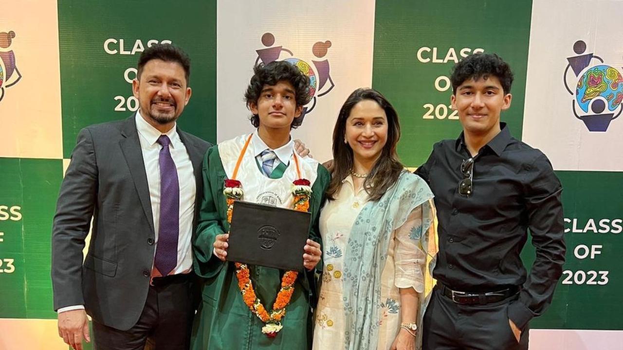 Madhuri Dixit and Shriram Nene are proud parents; share pictures of son Ryan's high school graduation