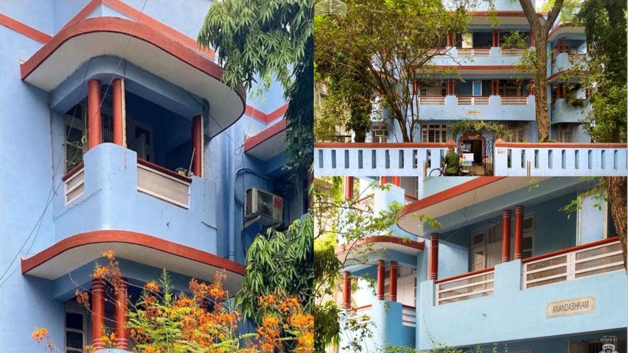 Anandashram, MatungaAnandashram is an Art Deco apartment building in Matunga, which occupies a corner plot on one of these iron-grid roads. The pristinely painted building in blue with red bands exhibit finesse in its construction and maintenance. Photo Courtesy: Art Deco Mumbai