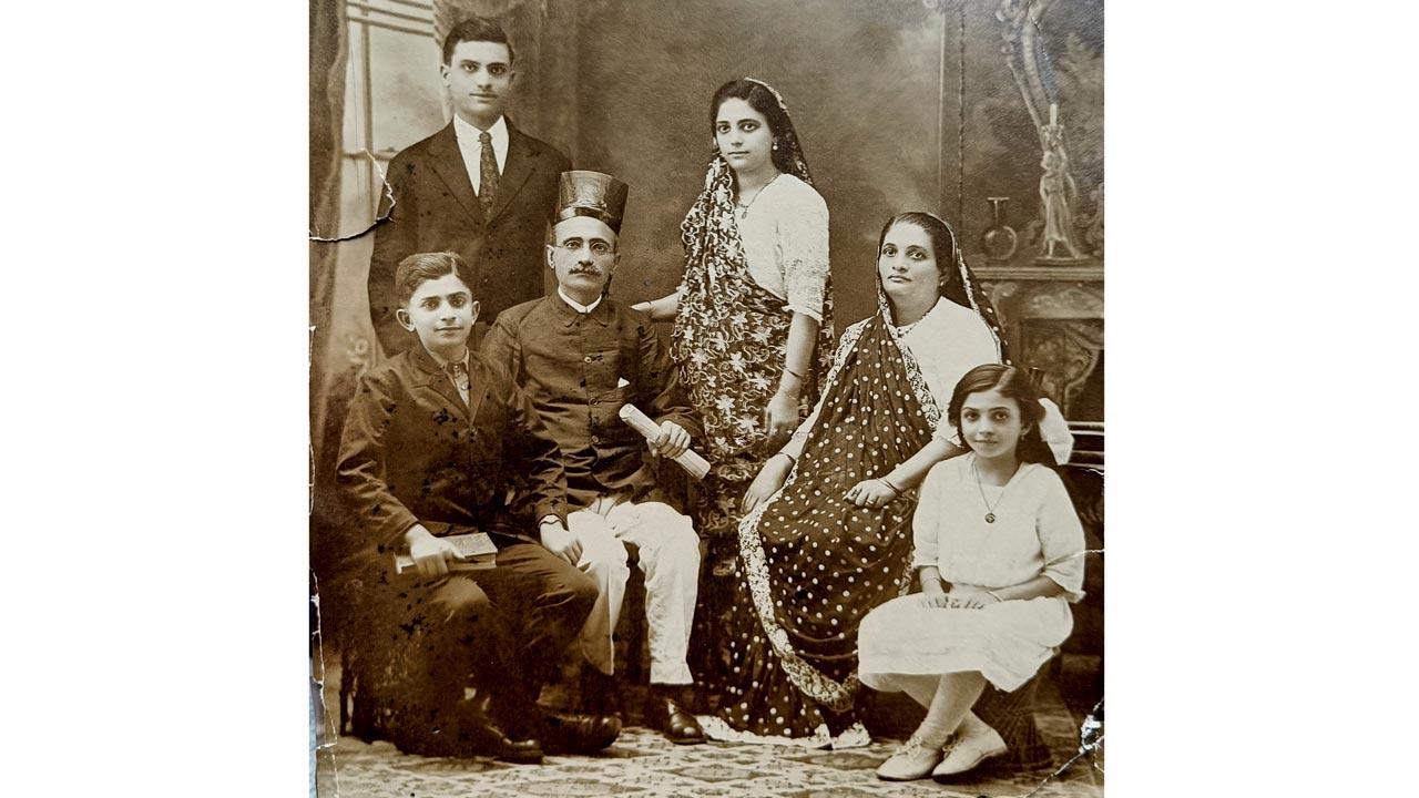 Family photo of architects Bejonji Bana and his son Rustom (extreme left)