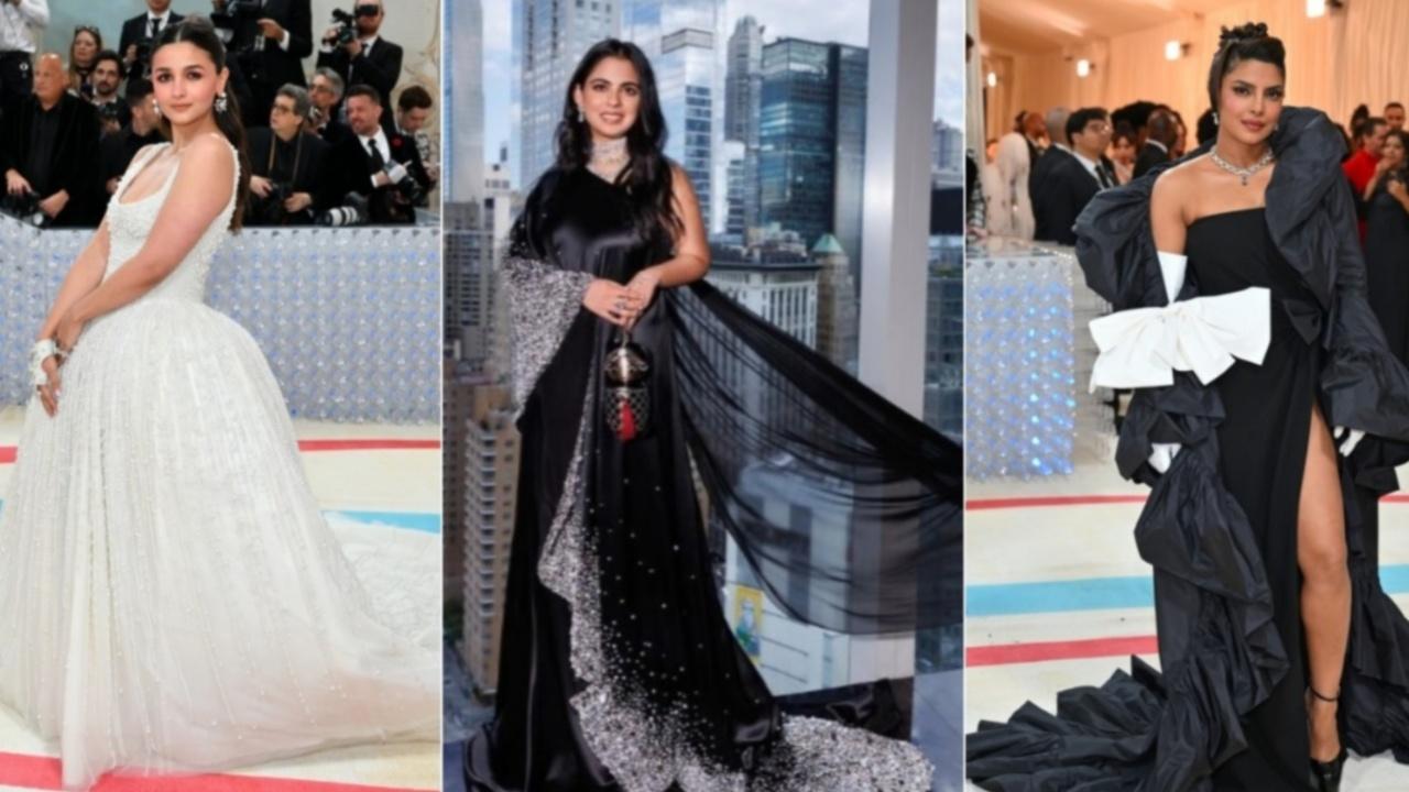 Indian celebrities are making heads turn with Alia Bhatt looking stunning in the pearl studded ensemble to Priyanka Chopra nailing the classic black outfit. Photo Courtesy: AFP/priyankarkapadia