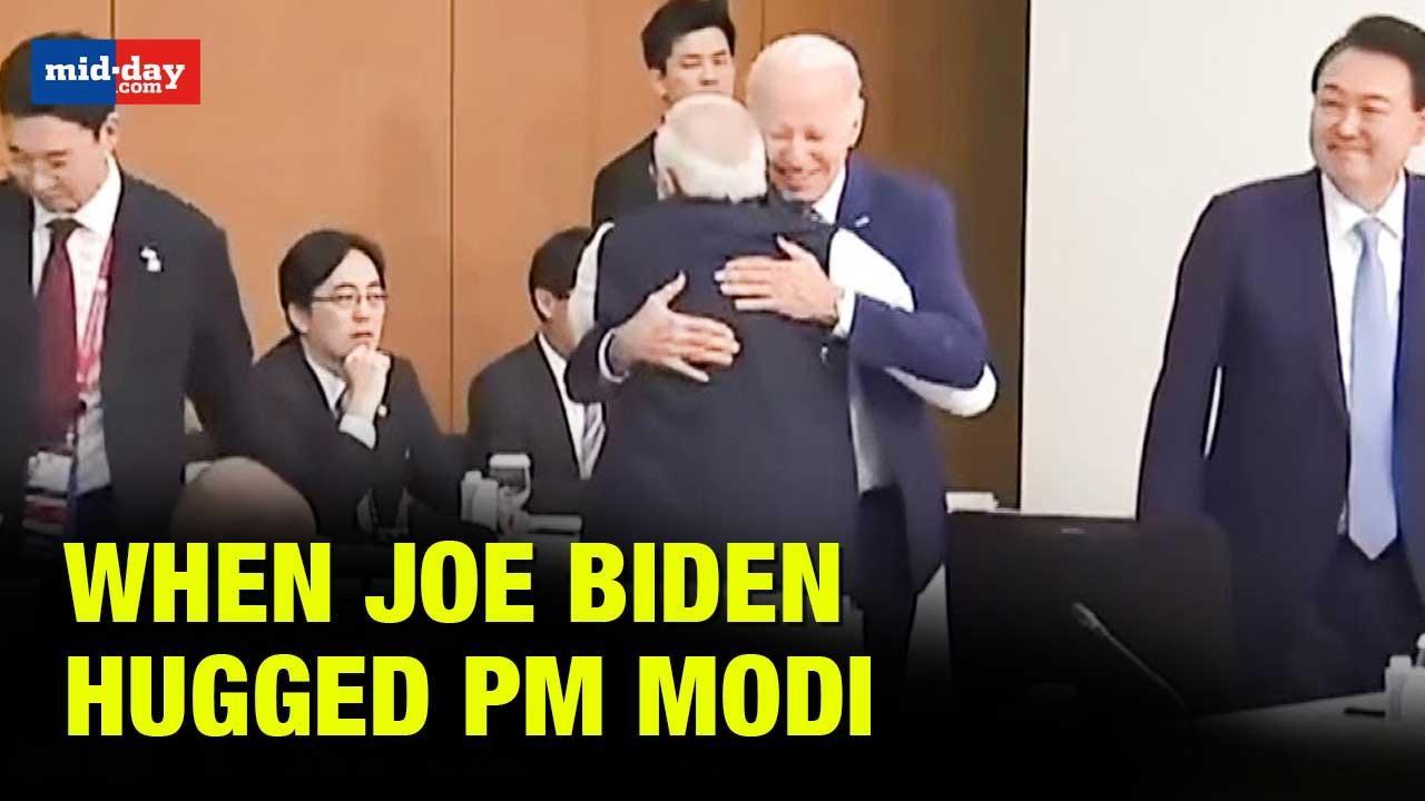 US Prez walks up to PM Modi for a hug on the sidelines of G7 summit in Japan