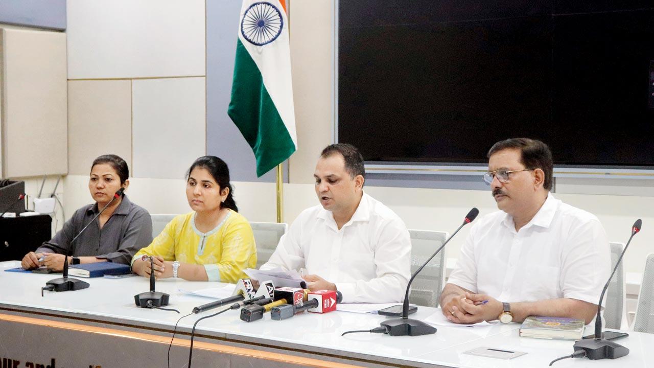 DCP Balsing Rajput (second from right) addresses the press conference that revealed the arrests. Pic/Anurag Ahire