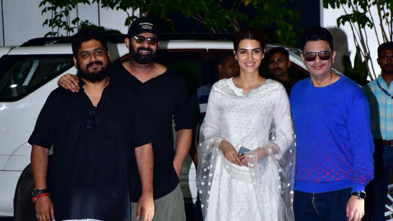 Kriti Sanon, Prabhas are all smiles as they arrive in Mumbai for 'Adipurush' trailer launch