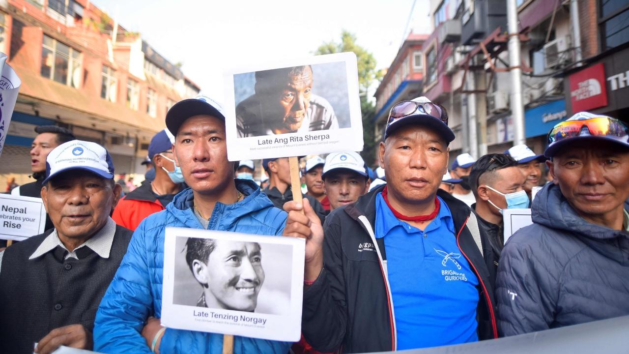 Thousands of Sherpa guides and government officials participated in a rally here to mark the 70th anniversary. Among those honoured include Sherpa guides Kami Rita, who climbed Everest for a record 28 times, and Sanu Sherpa, who climbed all the world's 14 highest peaks twice