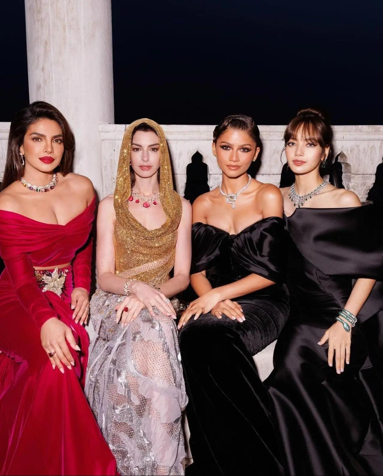 Priyanka Chopra Jonas is one of the global ambassadors of the luxury brand Bulgari. For a recent event hosted by the brand in Venice, the actress made a stunning appearance in red and posed alongside the likes of Anne Hathaway, Zendaya and Blackpink's Lisa. View all pics here