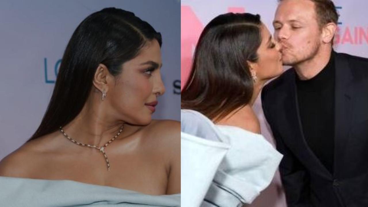 Priyanka Chopra Hd Bf Sex - Priyanka Chopra Jonas gets a kiss from co-star Sam Heughan at 'Love Again'  premiere